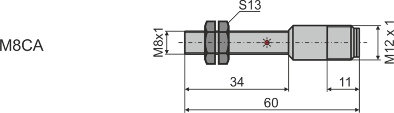 Габаритни размери на индуктивен датчик М8CA, L=60