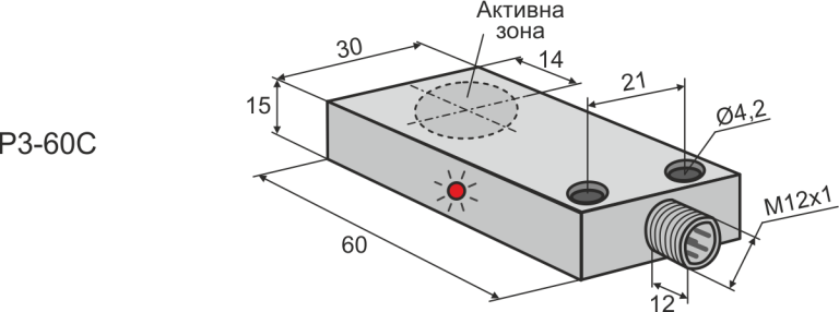 Габаритни размери на индуктивен датчик Р3-60С, L=60