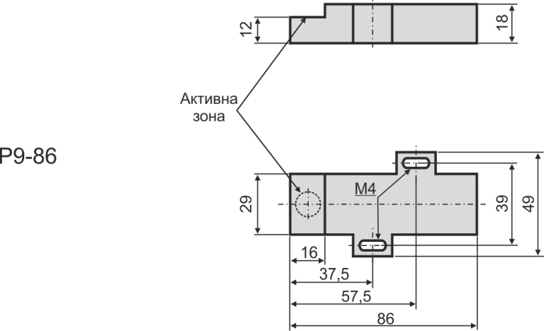 Габаритни размери на индуктивен датчик P9-86