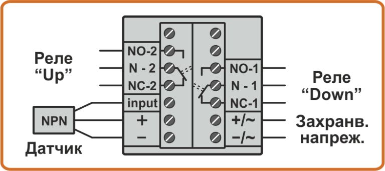 Схема на свързване на NPN датчик към входа на оборотомер CMD6-2W