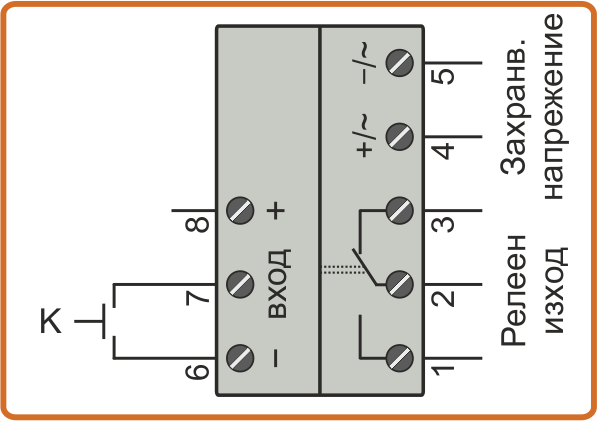 Схема на свързване на бутон K към таймер TAS2-30S