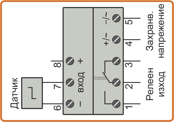 Схема на свързване на 2-проводен датчик към таймер TAS2-30S