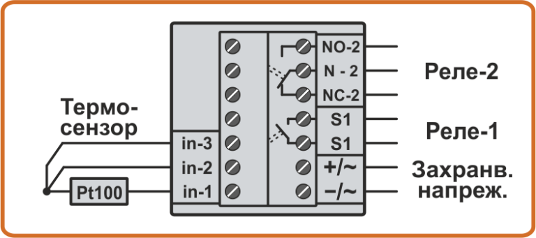 Схема на свързване на 3-проводен термодатчик Pt100 към термоконтролер TC4-1F и TC4-2F