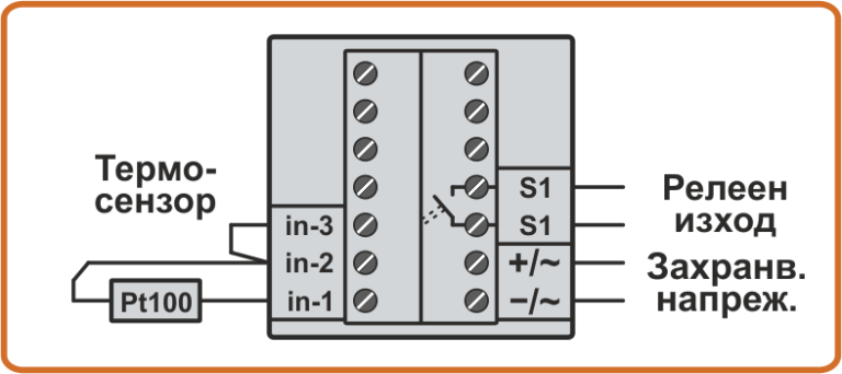 Схема на свързване на 2-проводен термодатчик Pt100 към термоконтролер TC4-1 и TC4-2