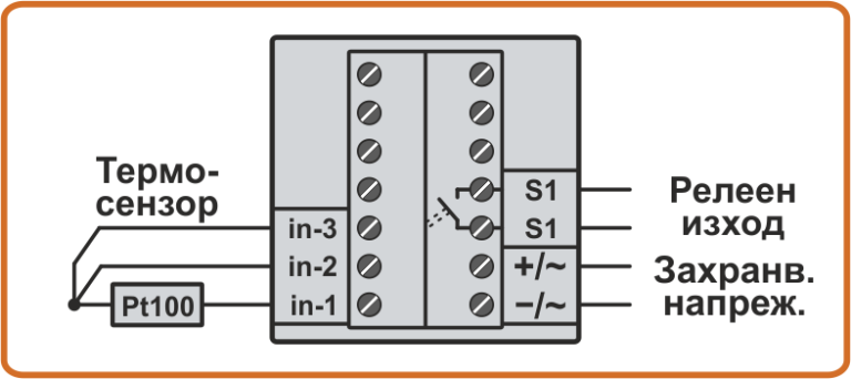 Схема на свързване на 3-проводен термодатчик Pt100 към термоконтролер TC4-1 и TC4-2