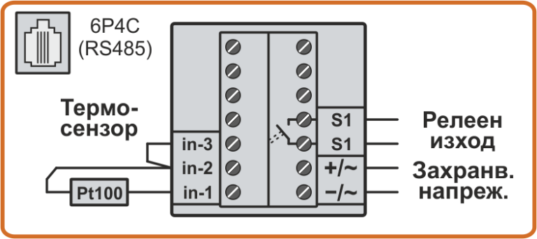 Схема на свързване на 2-проводен термодатчик Pt100 към термоконтролер-архиватор TCA4-1 и TCA4-2