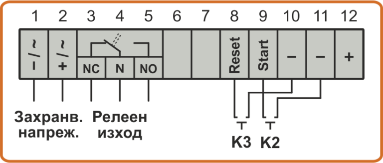 Схема на свързване на стартов бутон към таймер TDE4-3L и TDT4-2L
