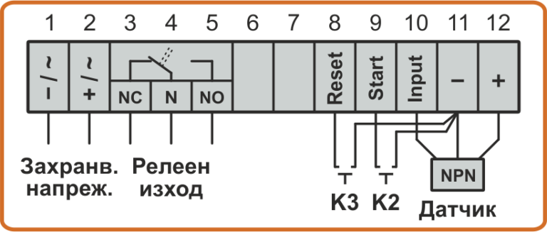 Схема на свързване на NPN датчик към брояч CD4-2L