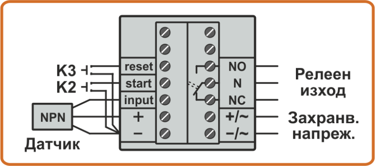 Схема на свързване на NPN датчик към брояч
