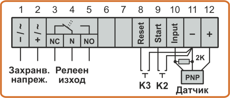Схема на свързване на PNP датчик към контролер за монтаж на DIN шина