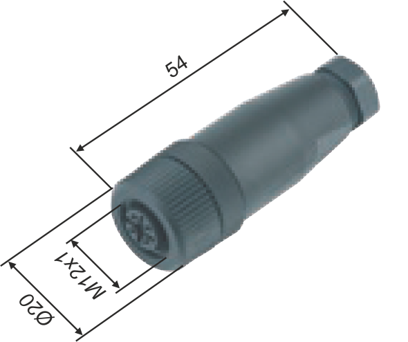 Dimensions of M12-G straight connector
