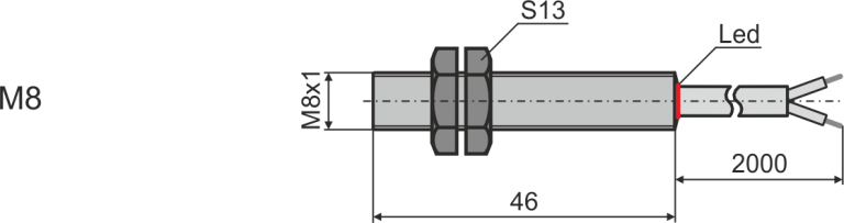 Overall dimensions of M8 diffuse optical sensor