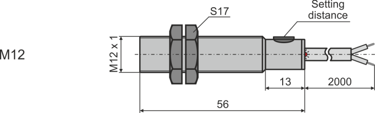Overall dimensions of M12 diffuse optical sensor