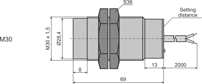 Overall dimensions of M30 diffuse optical sensor