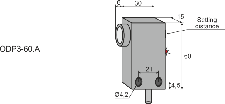 Overall dimensions of ODP3-60.A diffuse optical sensor