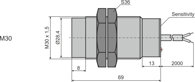 Overall dimensions of ORP1-30 photoelectric sensor