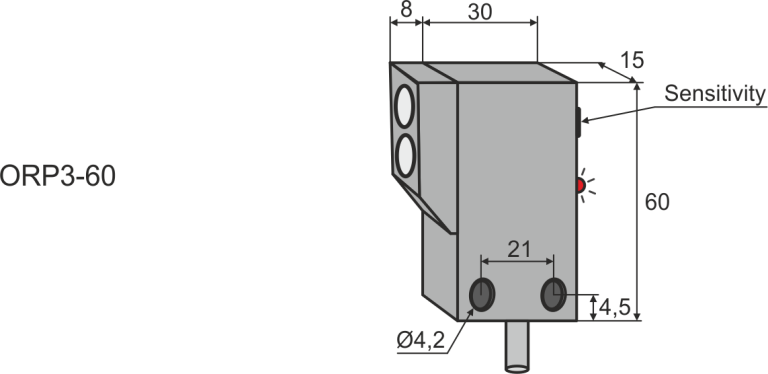Overall dimensions of ORP3-60photoelectric sensor