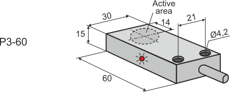 Overall dimensions of inductive sensor P3-60, L=60