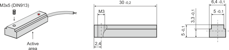 Overall dimensions of magnetic sensor MD2 and MP4-30