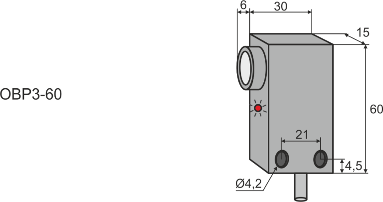 Габаритни размери на бариерен оптичен датчик OBP3-60