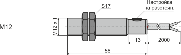 Габаритни размери на дифузен оптичен датчик М12