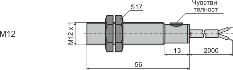 Габаритни размери на оптичен датчик ORP1-12