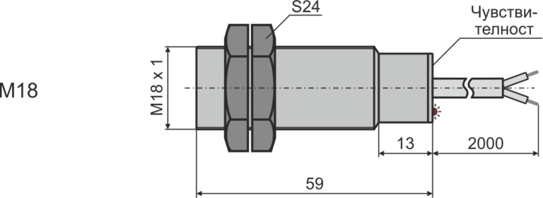 Габаритни размери на капацитивен датчик М18