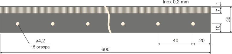 Размери на растерна мерителна линия L=600 mm