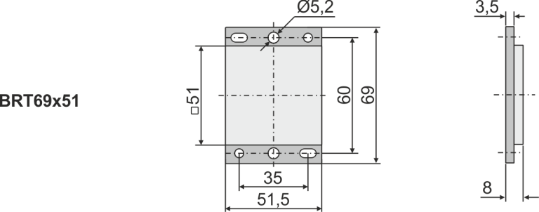 Overall dimensions of BRT69x51 reflector
