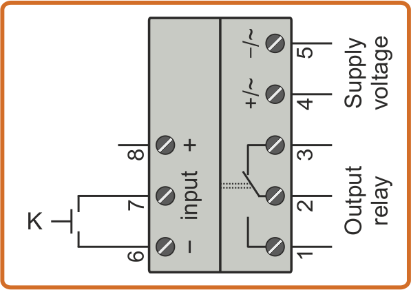 Scheme of connection of button K to timer TAS2-30S