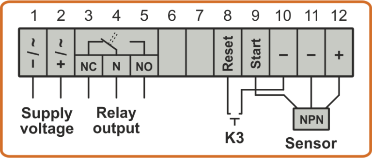 Scheme of connection of NPN sensor to timer TDE4-3L and TDT4-2L