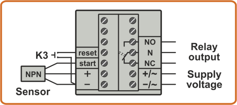 Scheme of connection of NPN sensor to timer TDE4-3 and TDT4-2