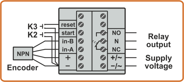 Scheme of connection of NPN encoder to CD6-5R and LMD6-2R counter