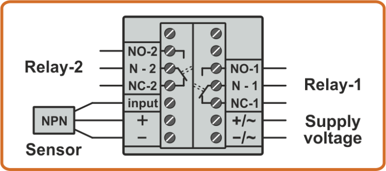 Wiring diagram of NPN sensor to the input of the CMD6-2, CMD6-4 rev-counter
