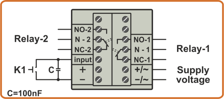 Scheme of connection of K1 switch to the input of the speedometer SMD6-2M, SMD6-2S
