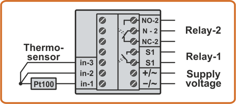 Wiring diagram of 3-wire Pt100 temperature sensor to temperature controller-archiver TC4-1F and TC4-2F