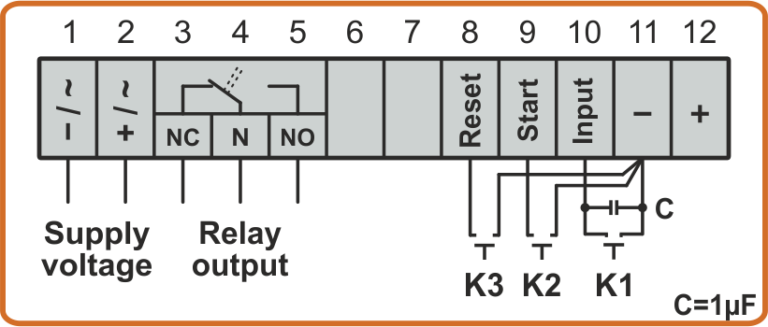 Scheme of connection of a button switch to a CD4-2L counter