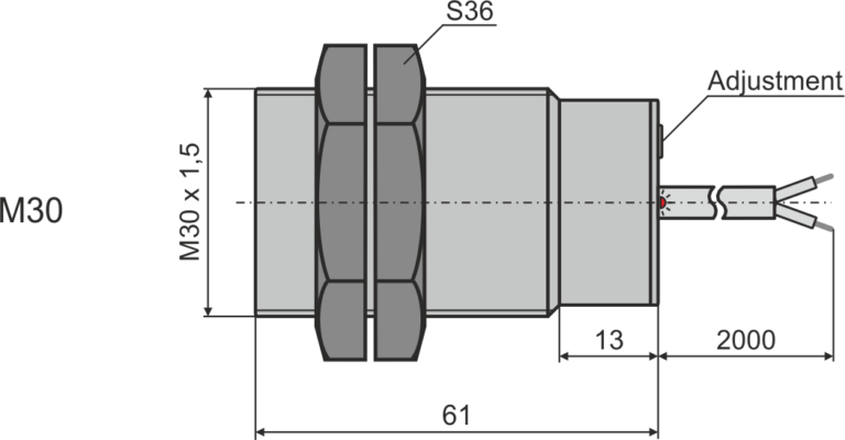 Overall dimensions of inductive speed control sensor M30