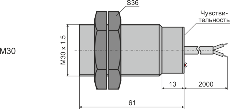 Габаритные размеры емкостного датчика М30