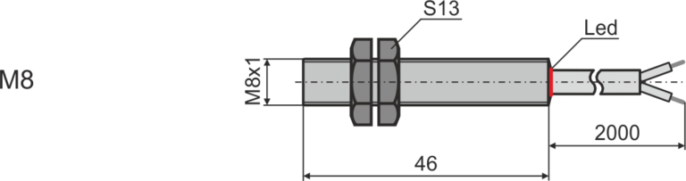 Габаритные размеры барьерного оптического датчика М8