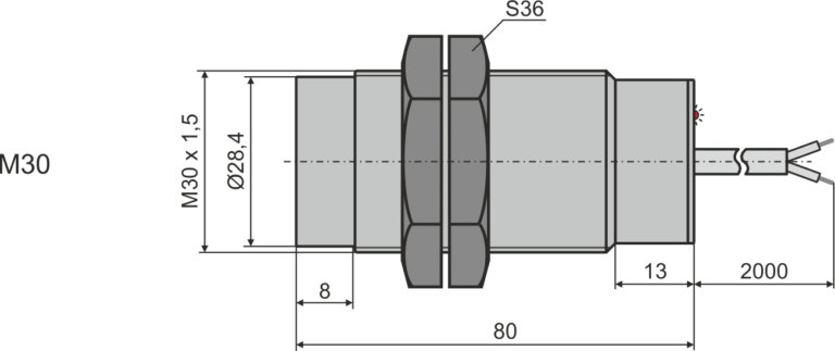 Габаритные размеры барьерного оптического датчика М30
