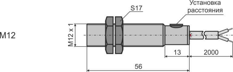 Габаритные размеры диффузионного оптического датчика М12