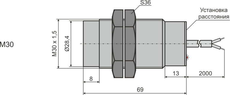 Габаритные размеры диффузионного оптического датчика М30