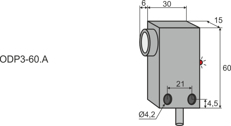Габаритные размеры диффузионного оптического датчика ODP3-60.A-ac2