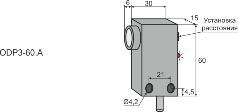 Габаритные размеры диффузионного оптического датчика ODP3-60.A