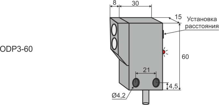 Габаритные размеры диффузионного оптического датчика ODP3-60