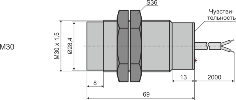 Габаритные размеры оптического датчика ORP1-30