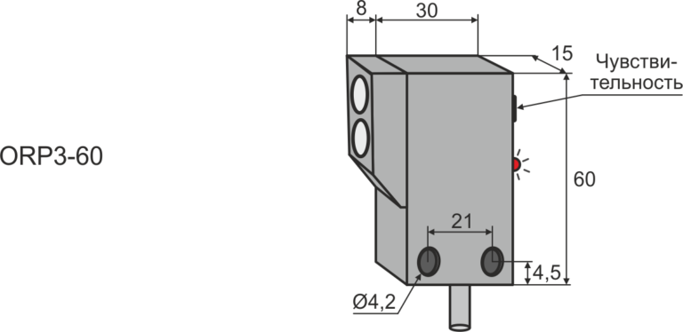 Габаритные размеры оптического датчика ORP3-60