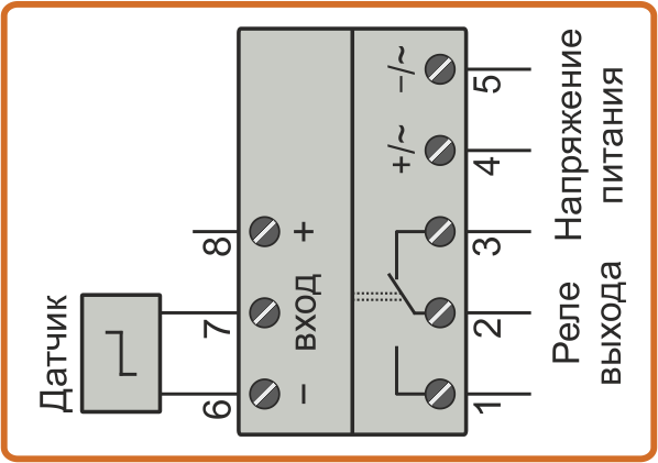 Схема подключения 2-х проводного датчика к таймеру TAS2-30S