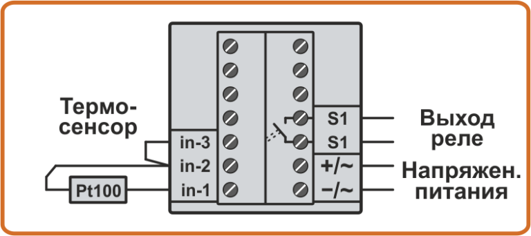 Схема подключения 2-проводного датчика температуры Pt100 к терморегулятору TC4-1 и TC4-2